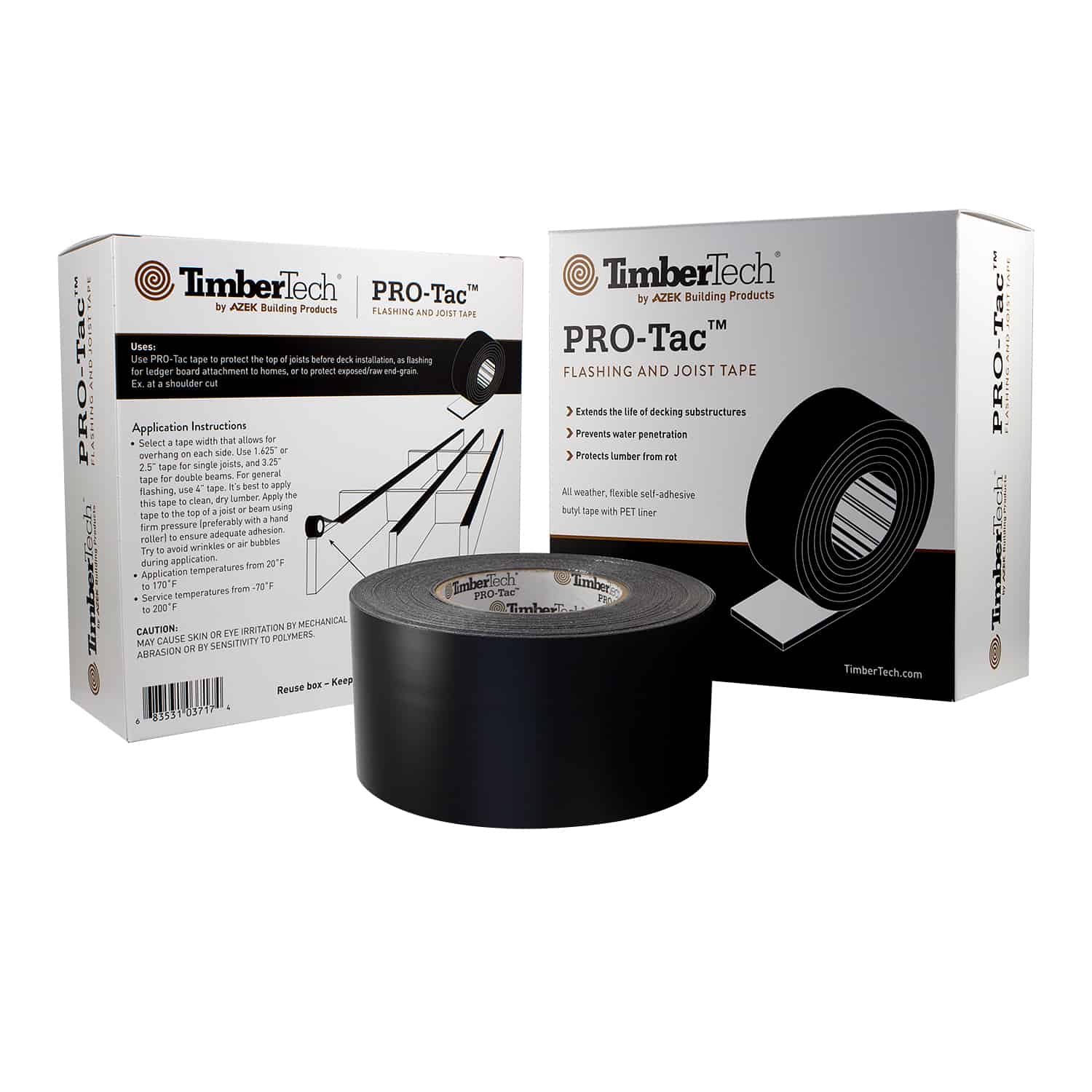 timbertech pro tac 2.5 inch roll with front and back of box 1